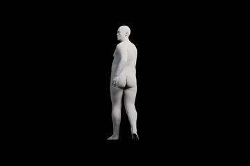 3D Fat Man standing Right Back Three-Quarter View Matte Black Black