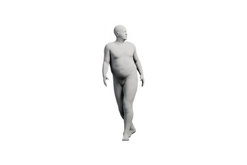 3D Fat Man walking Left Side View Matte Black White