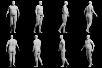 3D Fat Man standing 8-View Matte Black Black