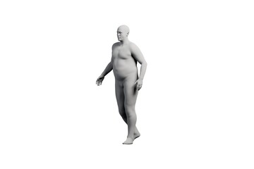 3D Fat Man walking Right Back Three-Quarter View Matte Black White