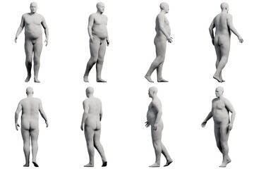 3D Fat Man standing 8-View Matte Black White