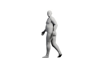 3D Fat Man walking Front View Matte Black White