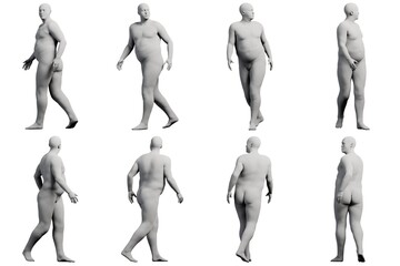 3D Fat Man walking 8-View Matte Black White