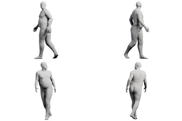 3D Fat Man walking 4-View Matte Black White