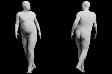 3D Fat Man standing 2-View Matte Black Black