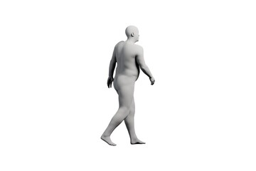3D Fat Man walking Back View Matte Black White