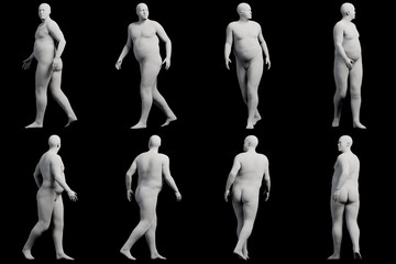3D Fat Man walking 8-View Matte Black Black