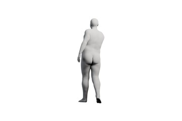3D Fat Man standing Right Side View Matte Black White