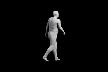 3D Fat Man walking Back View Matte Black Black