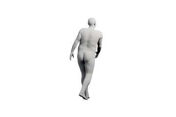 3D Fat Man walking Right Front Three-Quarter View Matte Black White
