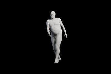 3D Fat Man walking Left Front Three-Quarter View Matte Black Black