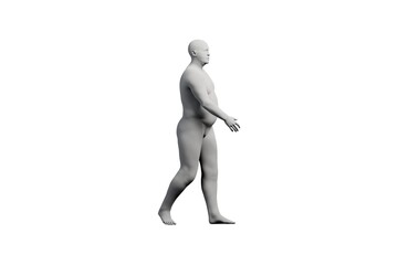 3D Fat Man walking Left Back Three-Quarter View Matte Black White