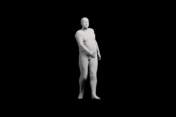 3D Fat Man standing Left Side View Matte Black Black
