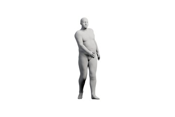 3D Fat Man standing Left Side View Matte Black White
