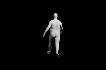 3D Fat Man walking Back View Matte Black Black