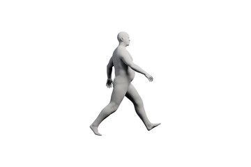 3D Fat Man walking Left Side View Matte Black White