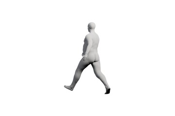3D Fat Man walking Right Front Three-Quarter View Matte Black White