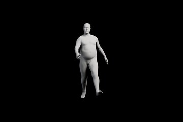 3D Fat Man standing Front View Matte Black Black