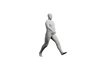 3D Fat Man walking Left Front Three-Quarter View Matte Black White