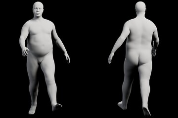 3D Fat Man standing 2-View Matte Black Black