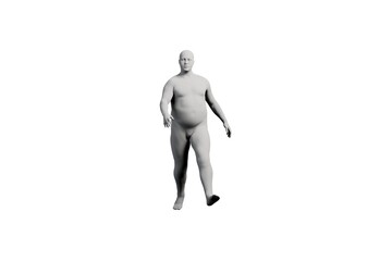 3D Fat Man standing Front View Matte Black White