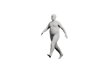 3D Fat Man walking Right Back Three-Quarter View Matte Black White