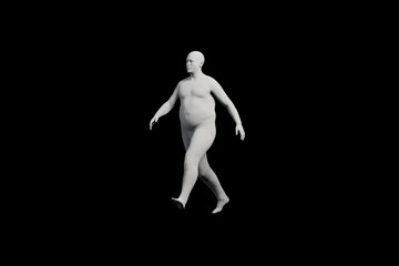 3D Fat Man walking Right Back Three-Quarter View Matte Black Black