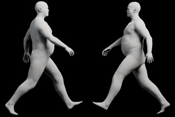 3D Fat Man walking 2-View Matte Black Black