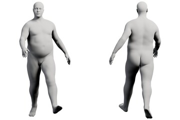 3D Fat Man standing 2-View Matte Black White