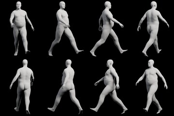 3D Fat Man walking 8-View Matte Black Black
