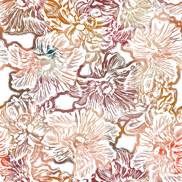 Allover pattern abstract mix floral flowers design seamless creative effect different type  leaves in repeat for digital print trending fashion saree suit kurti parda chader rug all type fabric print.