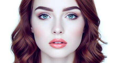 Fototapeta premium Beautiful Woman with Vibrant Makeup and Red Hair, Close-up Portrait