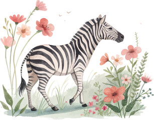 Obraz premium Watercolor Zebra Clipart, Black and White Safari Animal Illustration, Isolated on White