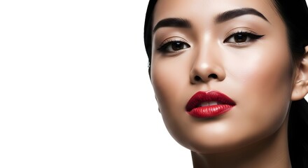 Fototapeta premium Beautiful Asian Woman with Red Lipstick and Perfect Makeup