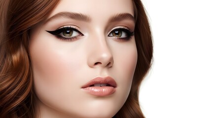 Fototapeta premium Beautiful Woman with Perfect Makeup and Long Brown Hair
