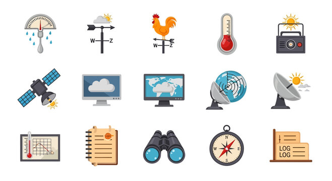 Weather forecast icons and symbols collection.