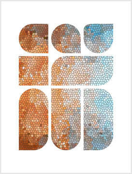 Poster designed with geometric shapes, White background, lines, Banner, Poster, abstract, solid color for media, social networks, Graphic illustration, layered shadow blended gradient effect 21 mosaic