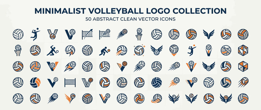 Minimalist volleyball logo icon collection.
