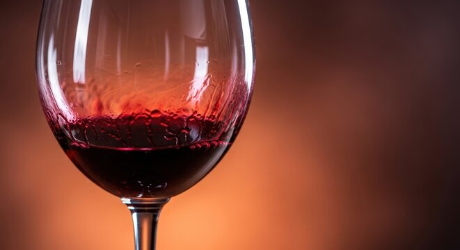 Nearly empty glass of red wine showing thick, dark residue or dregs pooled at the base, emphasizing scarcity and the finish, bottom, close up, empty