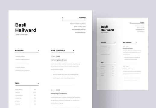 Minimalist Resume with Black and White Color