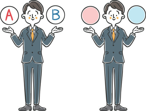 AとBの選択肢　若い男性会社員　全身　ベクター