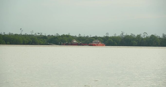 Beautiful Stuning View Of Batang Lupar River On Ferry Cruise One Of A Transportation From One Side To Another Crossing River Using Ferry.