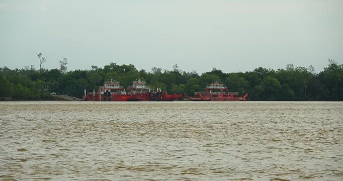 Beautiful Stuning View Of Batang Lupar River On Ferry Cruise One Of A Transportation From One Side To Another Crossing River Using Ferry.