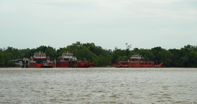 Beautiful Stuning View Of Batang Lupar River On Ferry Cruise One Of A Transportation From One Side To Another Crossing River Using Ferry.
