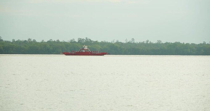 Beautiful Stuning View Of Batang Lupar River On Ferry Cruise One Of A Transportation From One Side To Another Crossing River Using Ferry.