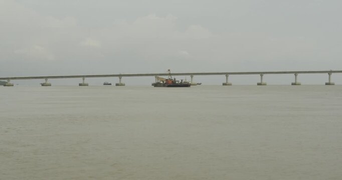 Beautiful Stuning View Of Batang Lupar River On Ferry Cruise One Of A Transportation From One Side To Another Crossing River Using Ferry.