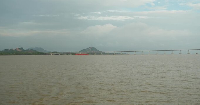 Beautiful Stuning View Of Batang Lupar River On Ferry Cruise One Of A Transportation From One Side To Another Crossing River Using Ferry.