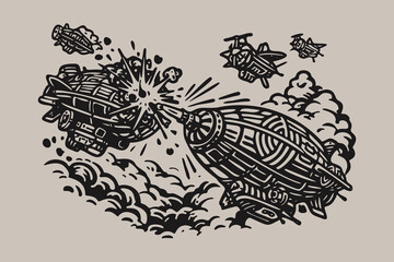 Steampunk Airship Battle Illustration © Quivr