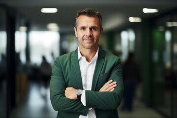 Obraz premium businessman happy man in green jacket standing in office