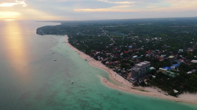 sunset aerial drone view of Bantayan Island, Cebu, Philippines travel destination